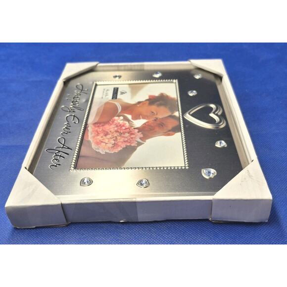 Malden 4x6 Wedding Happily Ever After Photo Frame w/Jewels Silvertone Metal NEW - Picture 6 of 8